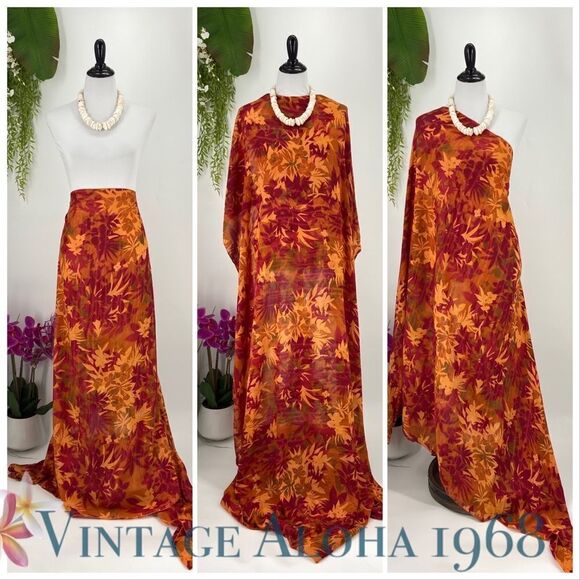 Red/Orange/Khaki Tropical Floral SARONG Pareo  Beach Wrap Skirt Summer Scarf - Picture 3 of 4